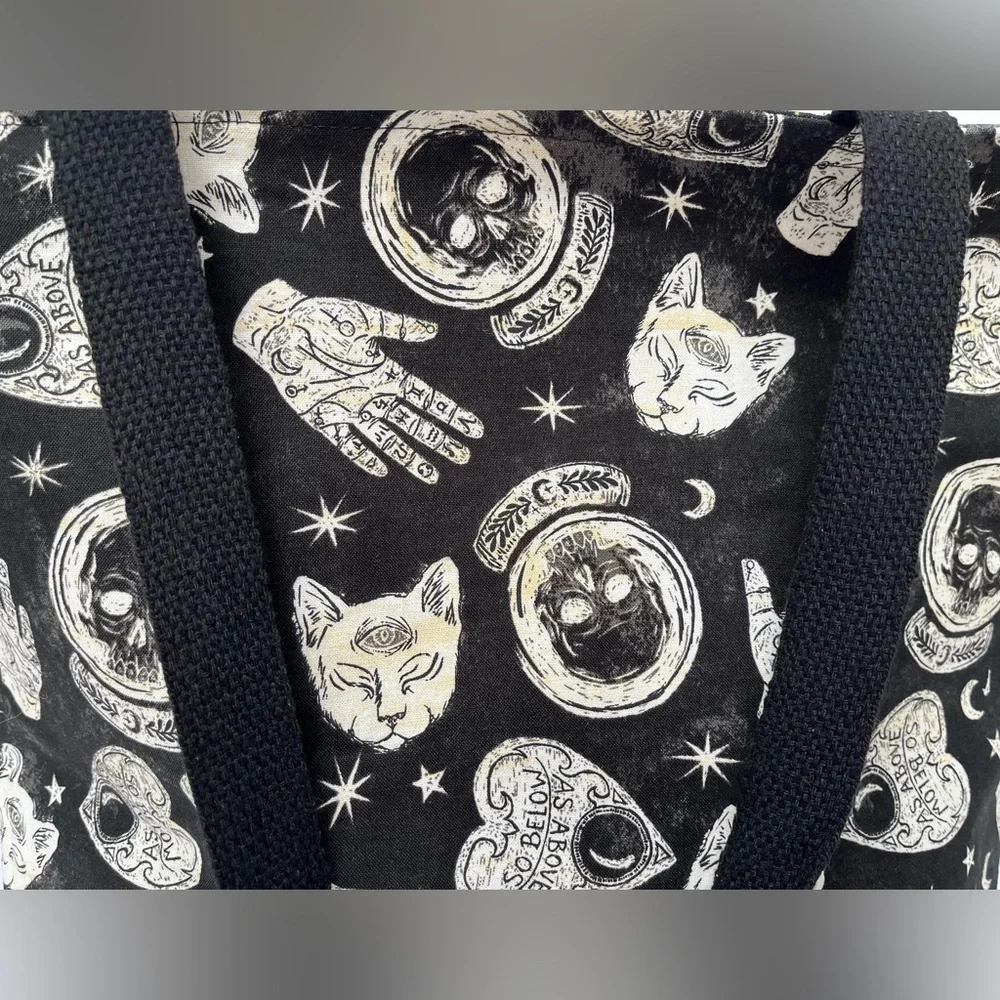 Handmade Mystical Cat Tote Bag - Black & Ivory - Picture 4 of 9